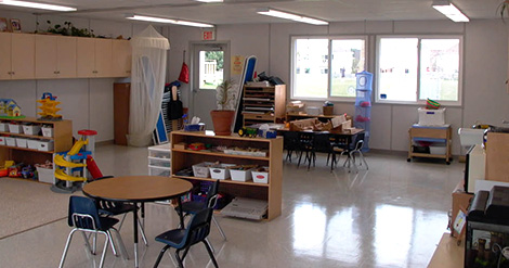 Interior of classroom in a modular building